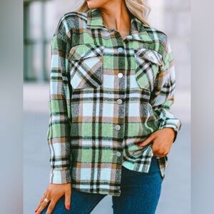 Cezele green Plaid Button-Down Shacket